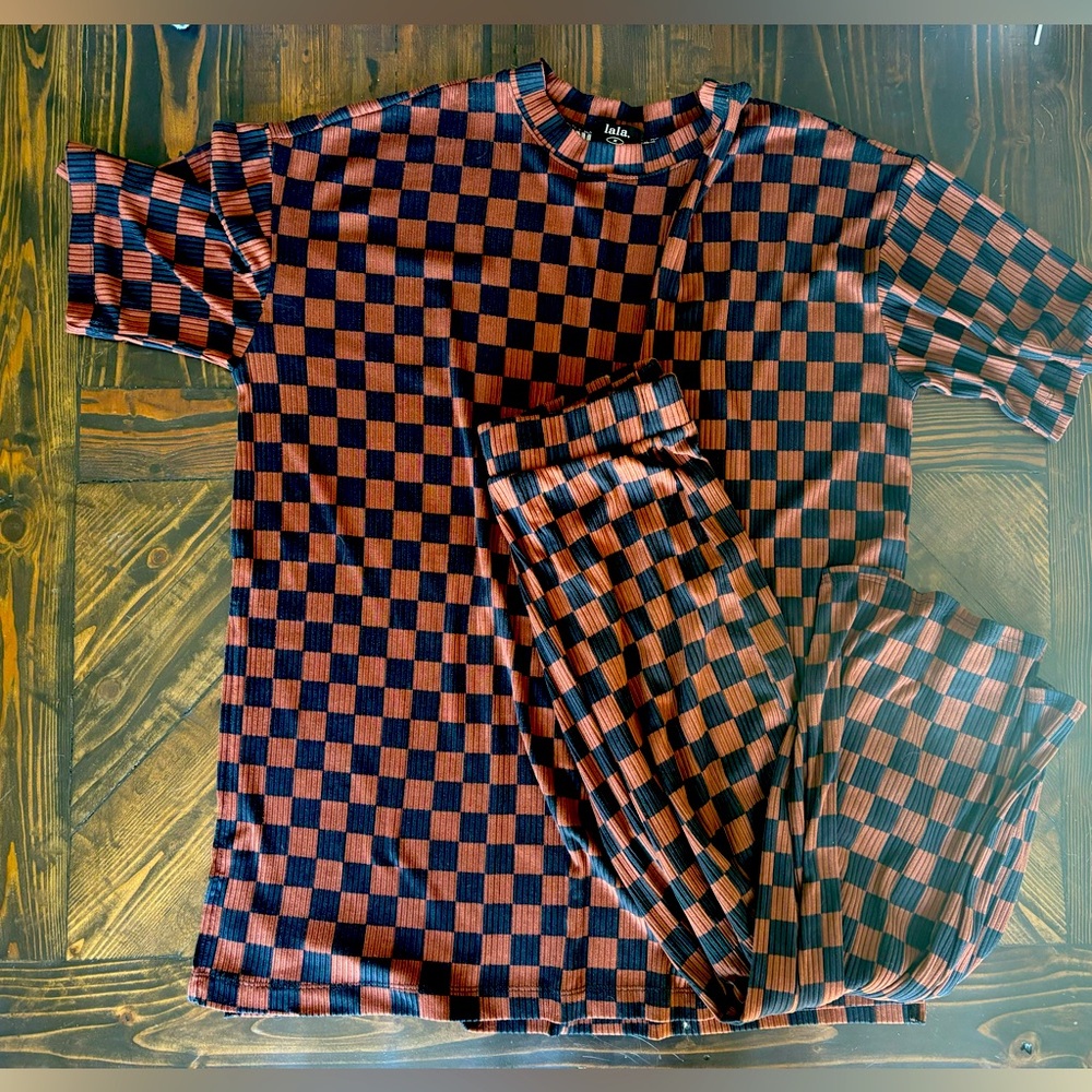 Dressed in Lala Black Brown Checked Play Suit Playsuit size Medium